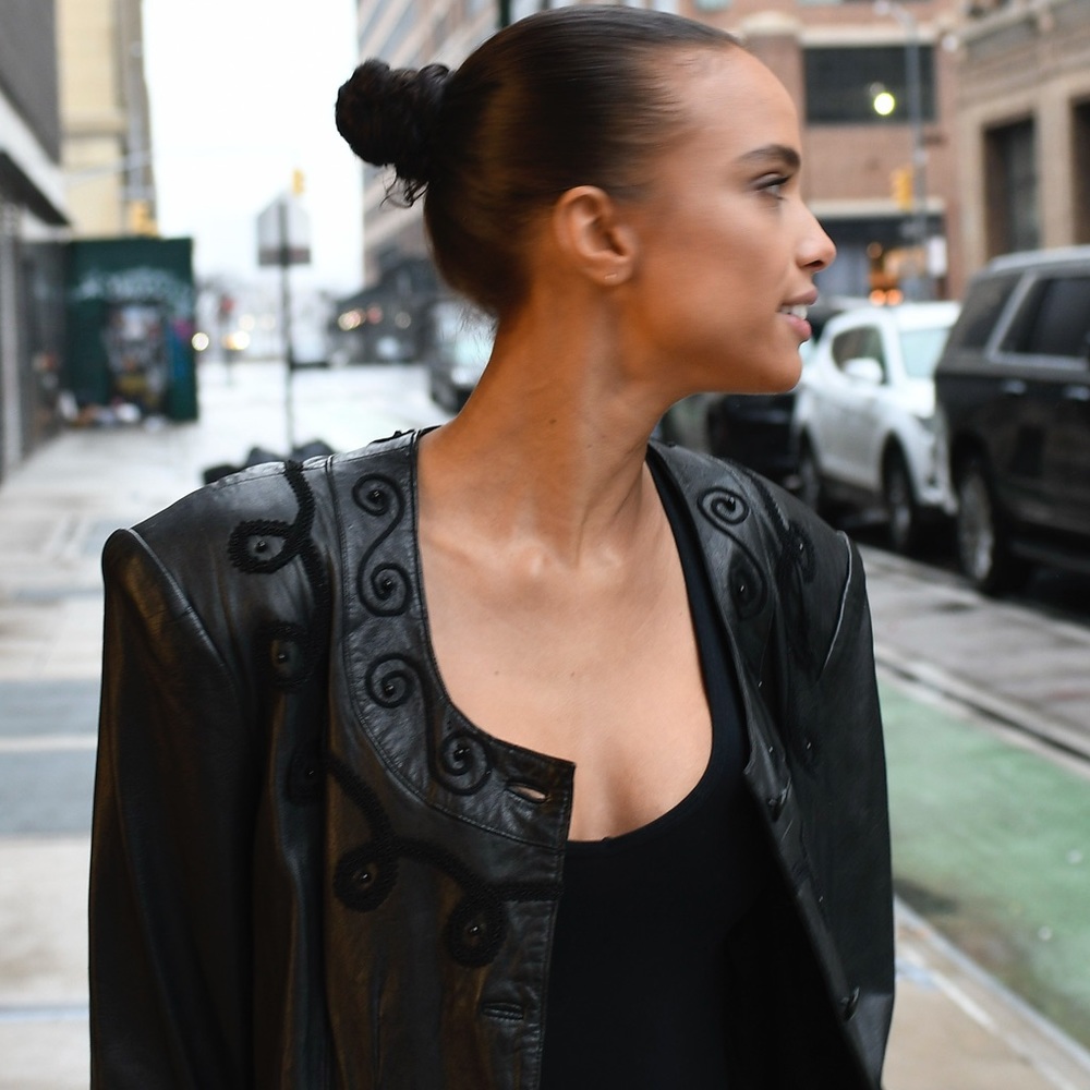 VINTAGE 80s LEATHER JACKET SIZE LARGE BLACK